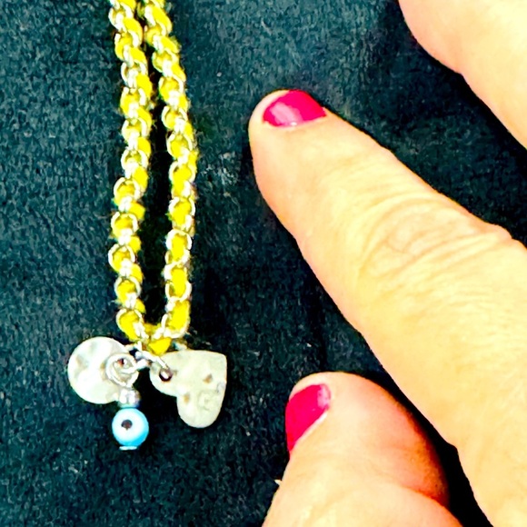 AEO Yellow Woven Charm Bracelet with Hearts and Evil Eye Bead - Picture 1 of 4